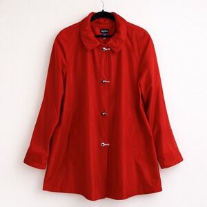 Maggie Barnes Deep Red Toggle Clasp Rain Trench Coat Size 2X 22/24W Casual Chore
